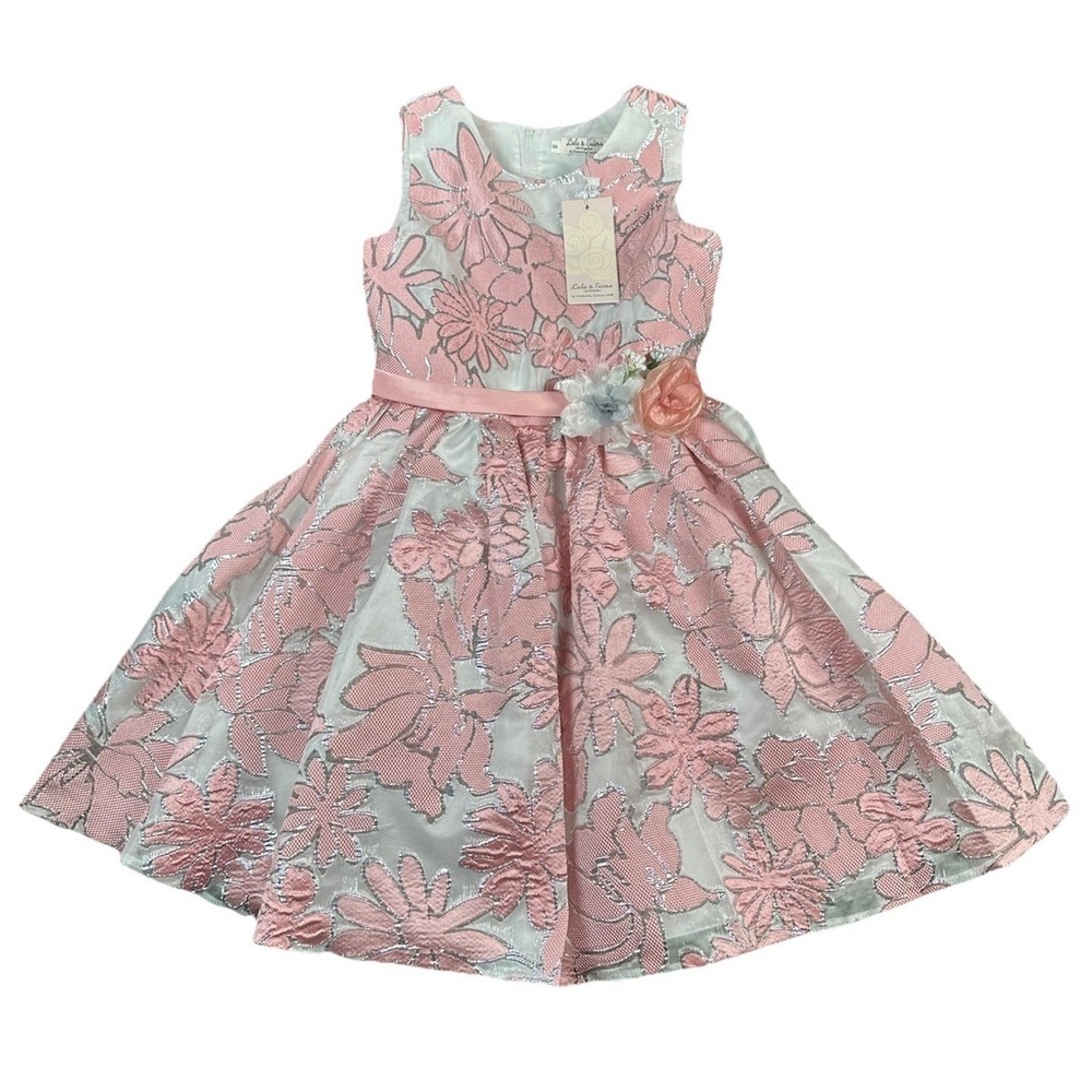 NEW Cinderella Couture Jacquard Floral Pink White Silver Girls 8‎ Formal Dress